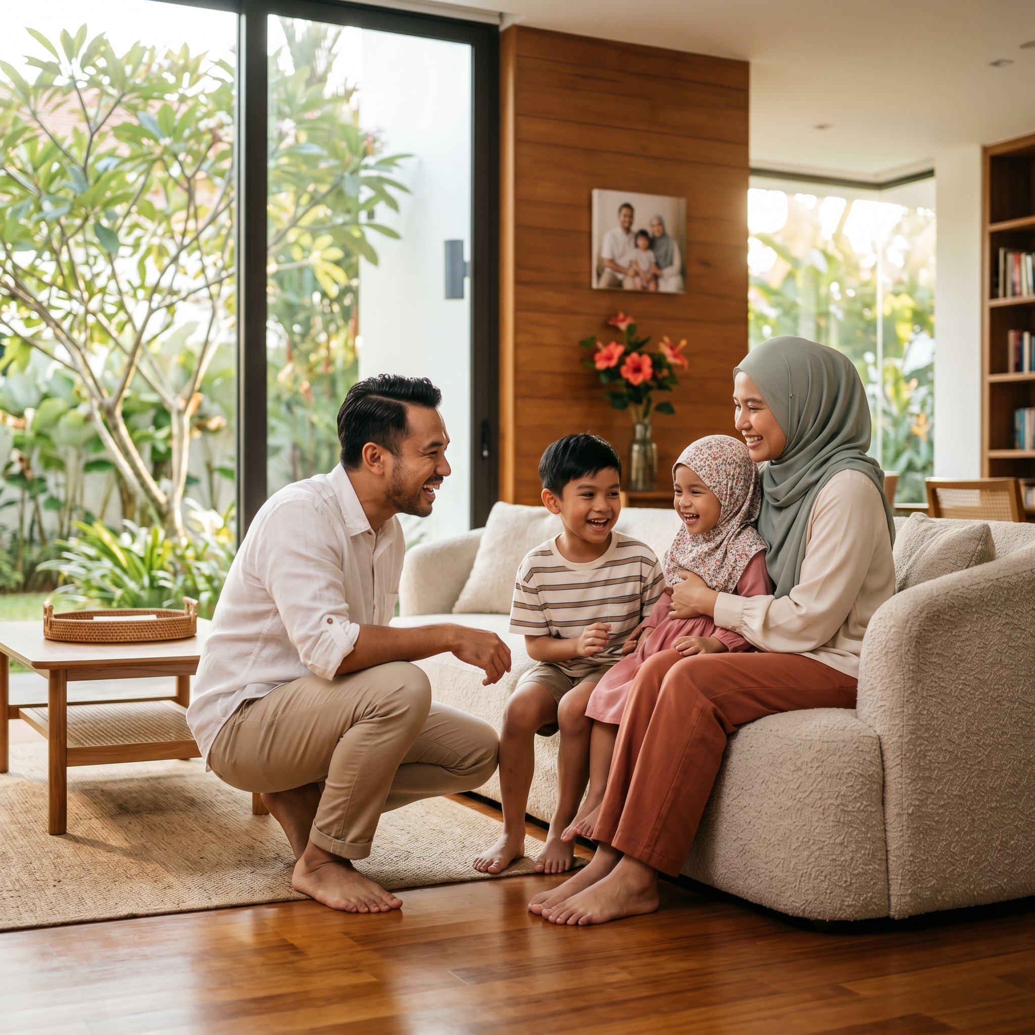 Keluarga bahagia di rumah baru
